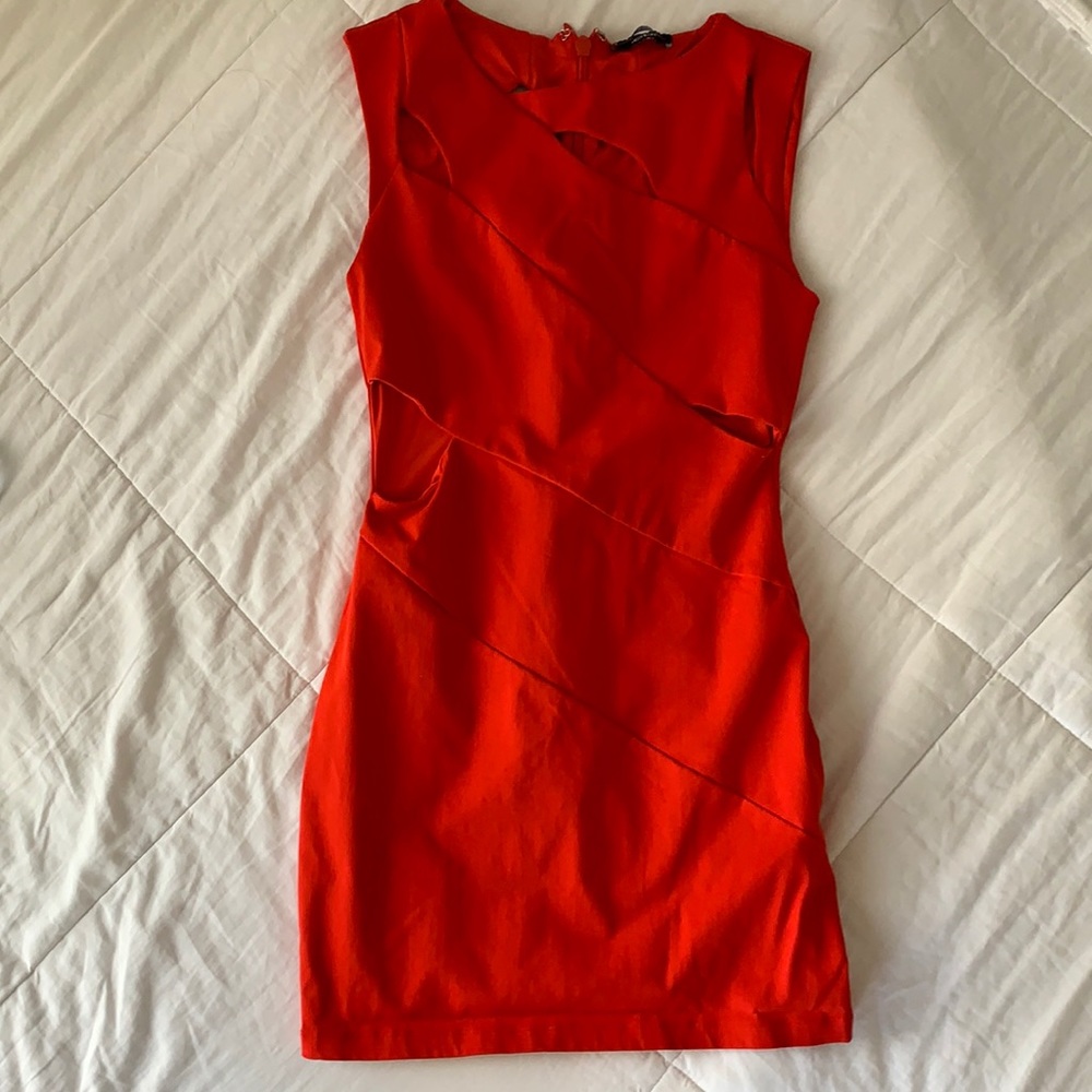 Red bebe cutout dress